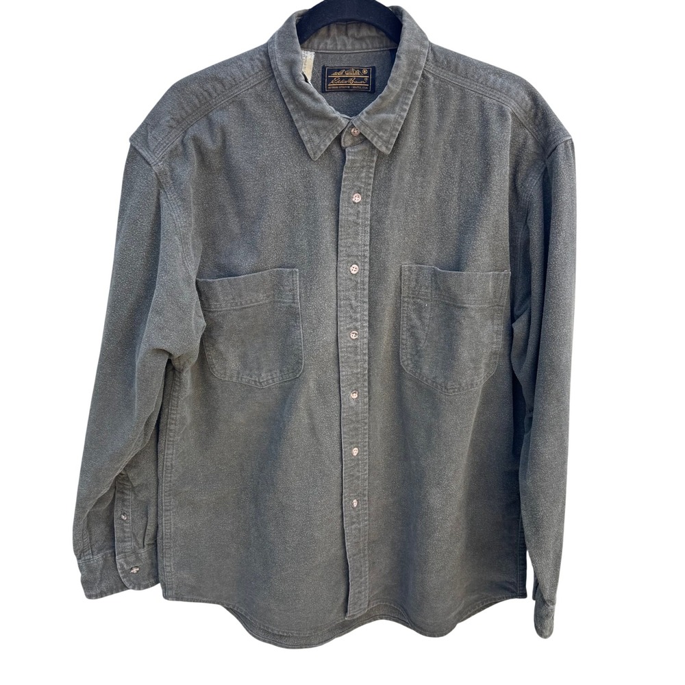 Eddie Bauer Vintage Gorpcore Heavy Cotton Chamois Shirt Workwear Olive Mens L